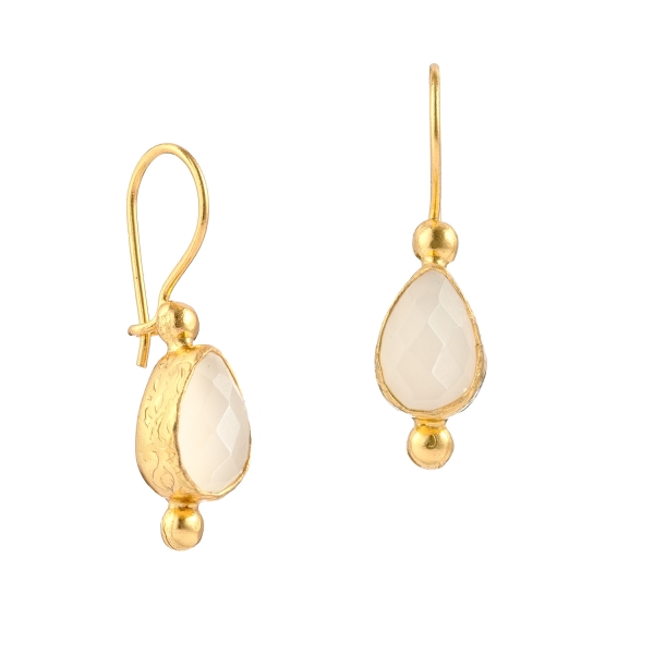 Earring made from brass, goldplated, Chalcedony